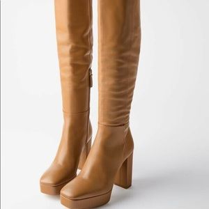 Zara Platform Over the Knee Genuine Leather Boot.